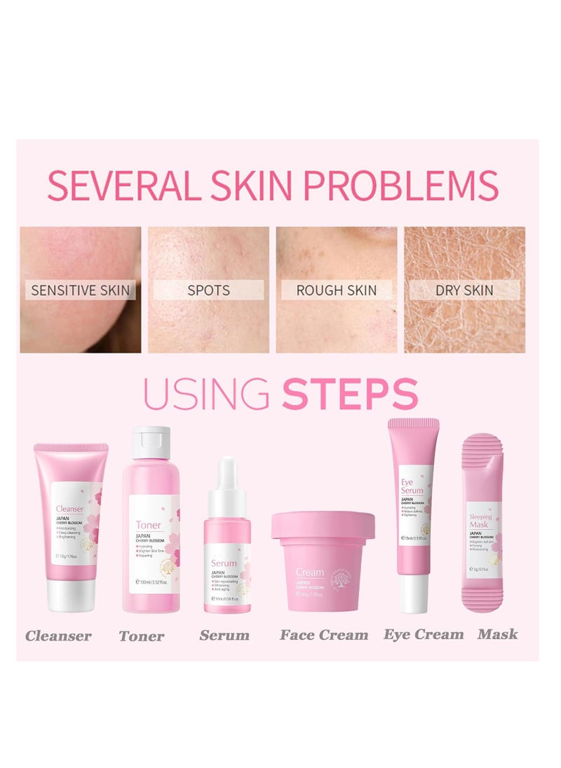 Skincare Gifts For Teenage Girls,Cherry Blossom Skincare Sets,Facial kit,Pamper Sets For Women Gifts,Skin Care Sets & Kits (One Size, Cherry Blossom-SetA-Base Moisturizing)