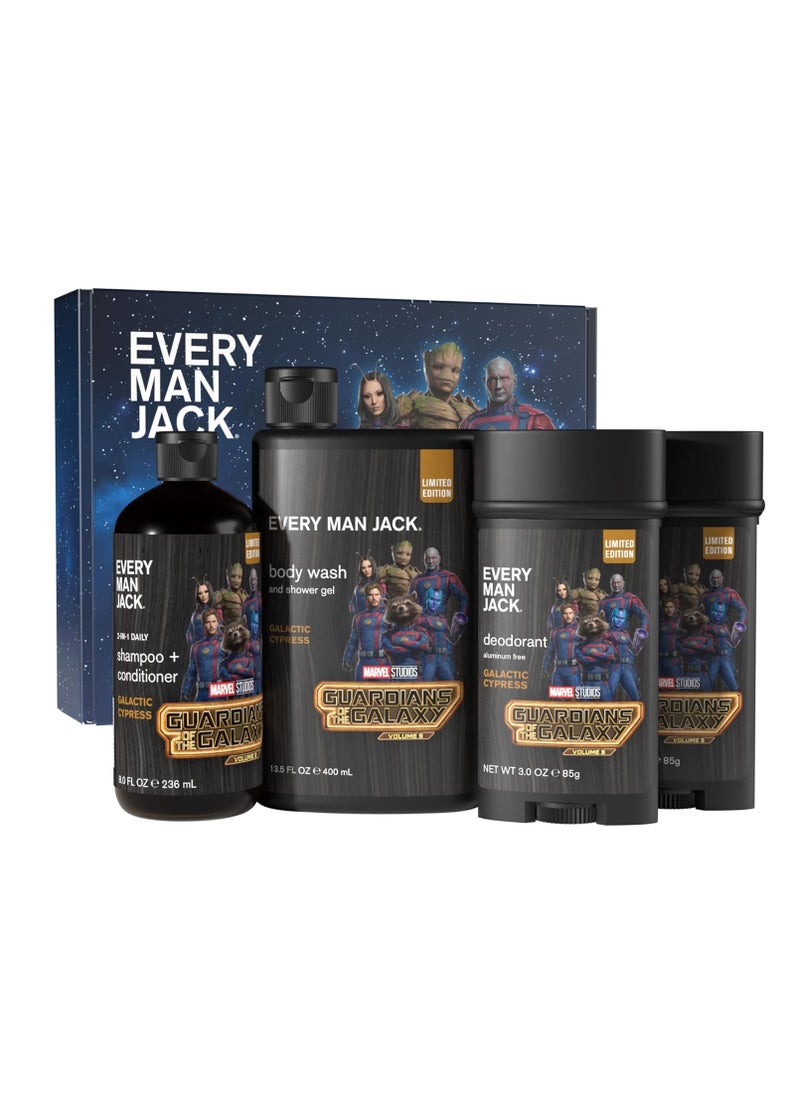Every Man Jack Guardians of the Galaxy Body Set - Perfect for Every Guy & Marvel-Lover - Bath & Body Marvel Gift Set - Clean Ingredients & Incredible Scents - Body Wash, Shampoo & Deodorant - 2 Pack