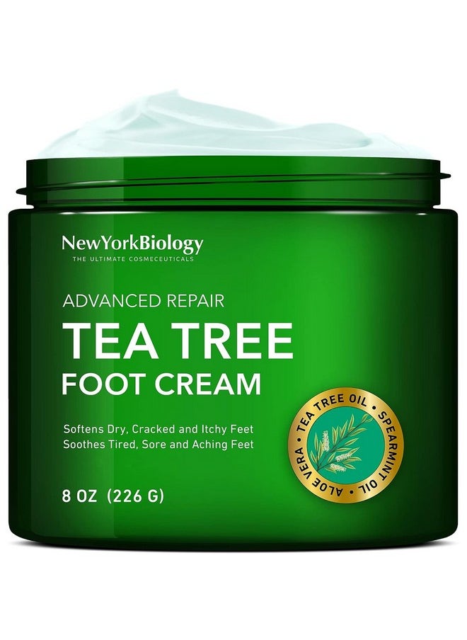 New York Biology Tea Tree Oil Foot Cream For Dry Cracked Feet, Athletes Foot, Nail Fungus, Jock Itch, Ringworm, Cracked Heels And Itchy Skin - Foot Cream - 8 Oz