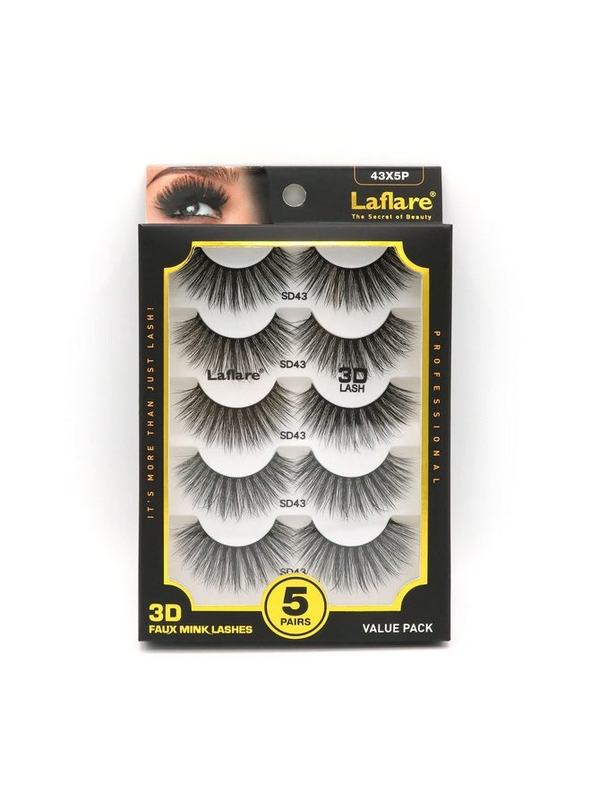 Premium Silk Lashes 3D Faux Mink Eyelashes Multipack, Light, Natural Looking, Professional Easy To Apply Eyelashes In A Knitted Style 5 Pairs Value Pack (43X5P)