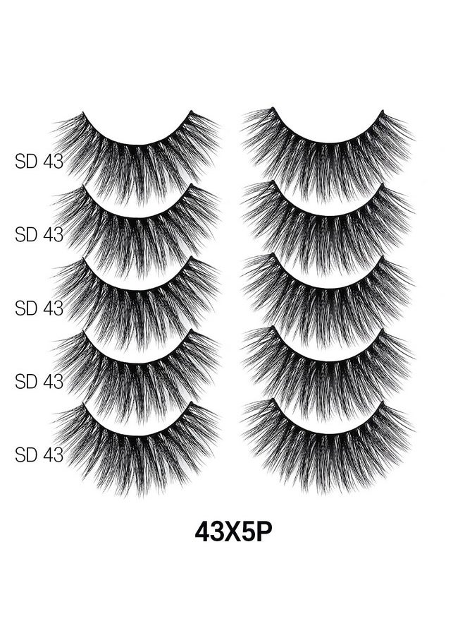 Premium Silk Lashes 3D Faux Mink Eyelashes Multipack, Light, Natural Looking, Professional Easy To Apply Eyelashes In A Knitted Style 5 Pairs Value Pack (43X5P)