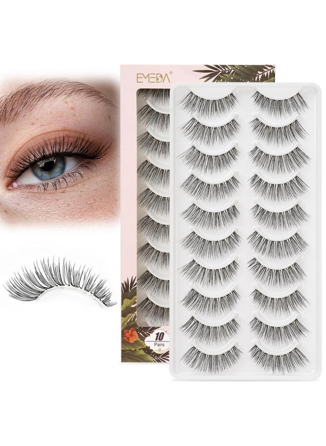 False Eyelashes Natural Strips Look Pestañas Postizas Naturales 10 Pairs Invisible Band 3D Demi Wispies 12Mm Fake Lashes Small Face Lashes Handmade Clear Band Eye Lashes(005)