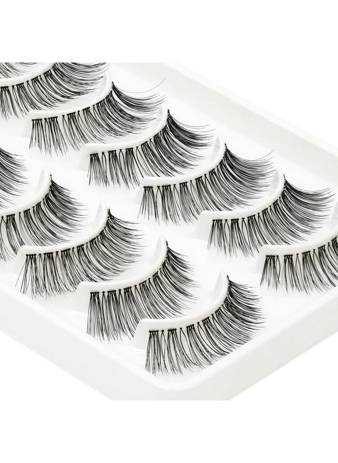 False Eyelashes Natural Strips Look Pestañas Postizas Naturales 10 Pairs Invisible Band 3D Demi Wispies 12Mm Fake Lashes Small Face Lashes Handmade Clear Band Eye Lashes(005)