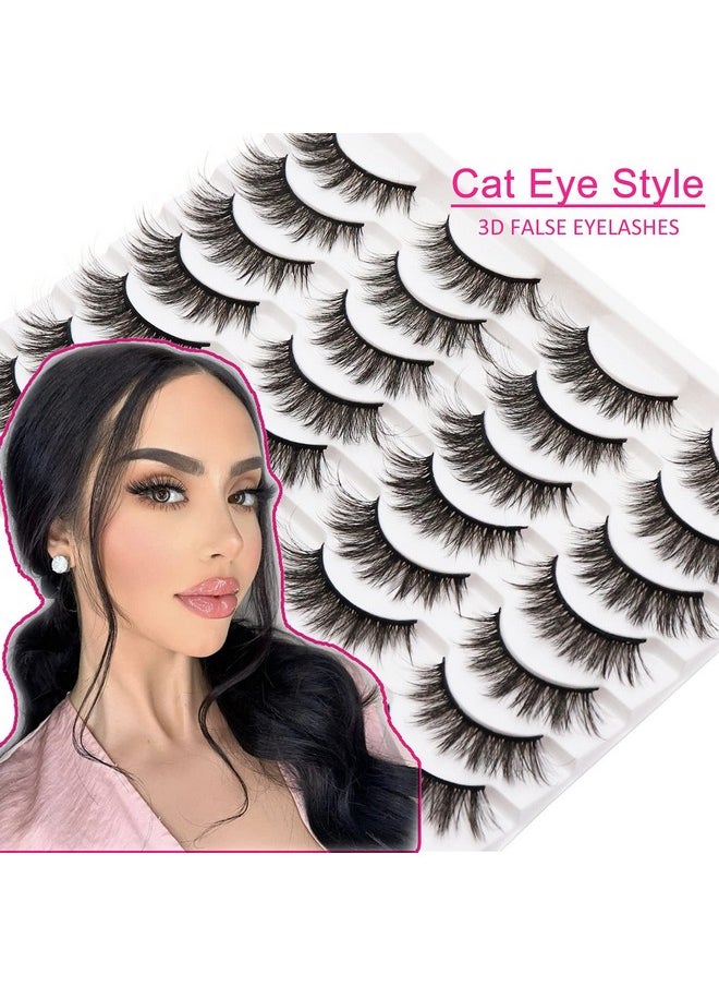 Eyelashes Natural Look Faux Mink Lashes Pack Handmade Fluffy False Eyelashes 14 Pairs Cat Eye Lashes (54)