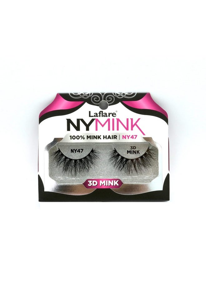 3D Ny Mink Eyelashes, 100% Real Mink Hair Lashes, Luxury Makeup, Natural, Light, Trendy, Variety, Reusable, Multi Layered Real Mink Hair Lashes (Ny47)