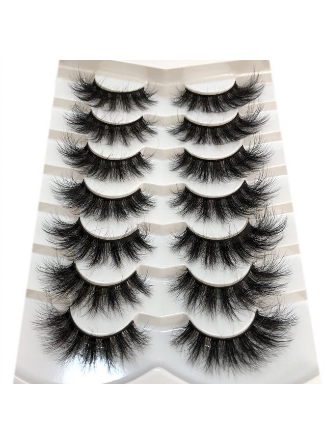 False Eyelashes Fluffy Mink Lashes Cat-Eye Look 18Mm Wispy Long 8D Volume Fake Eyelash Strips 7 Pairs Pack