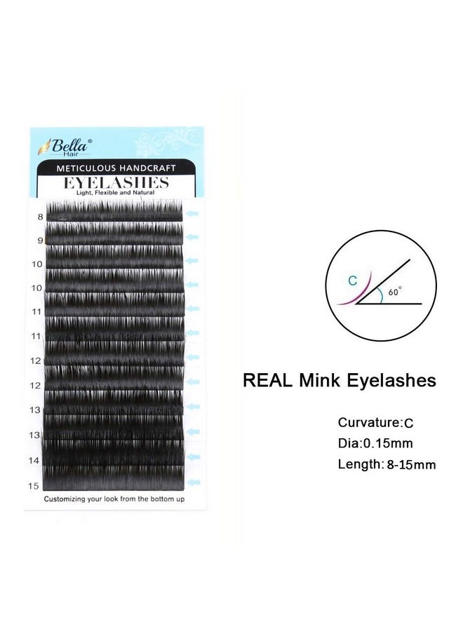 Real Siberian Mink Eyelash Extensions C Curl 0.15 Mixed Length 8-15Mm Individual Natural Soft Mink Lashes For Professional Salon Use