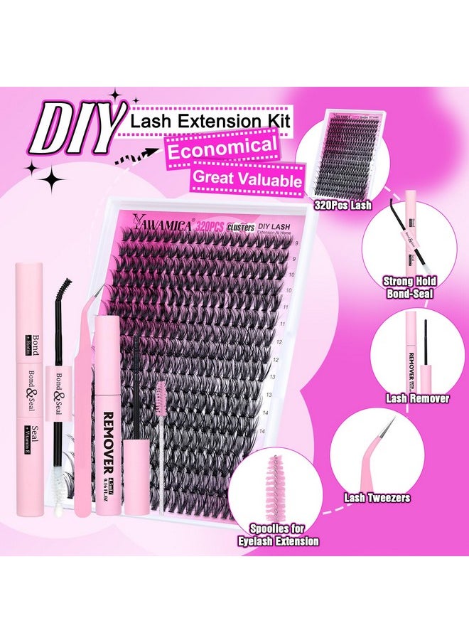 Eyelash Extension Kit 320Pcs Lash Clusters D Curl 9-16Mm Mix 40D Individual Lashes With Lash Bond And Seal And Remover Lash Applicator For Lash Extension Beginners