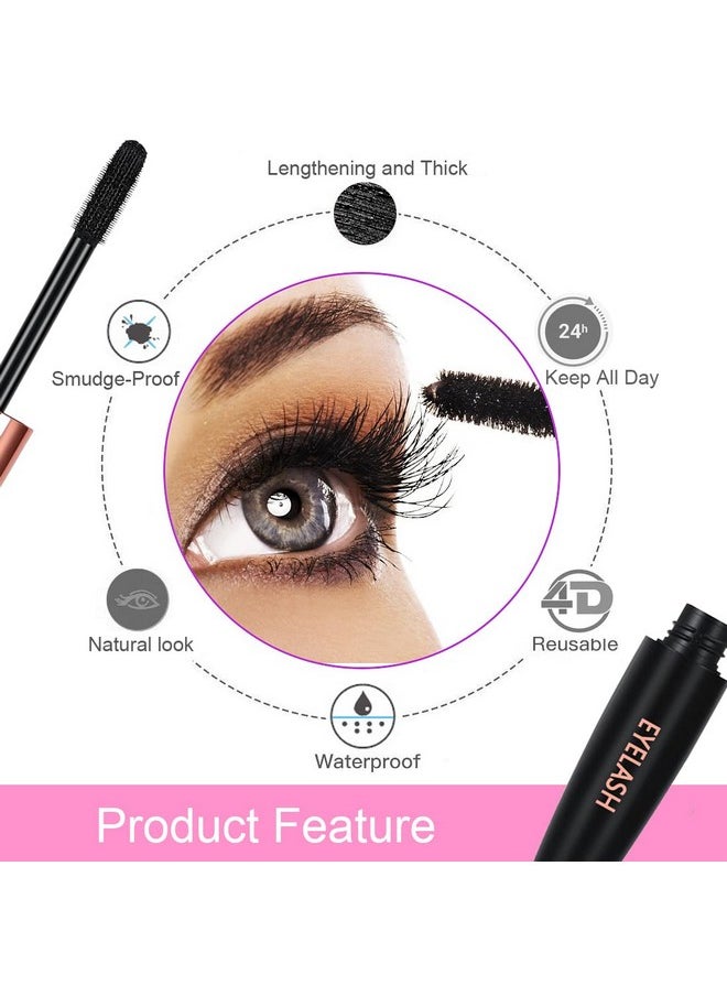 2 Pack 4D Silk Fiber Lash Mascara, Long Lasting Eyelashes, Lengthening And Thick, Waterproof & Smudge-Proof, All Day Exquisitely Full