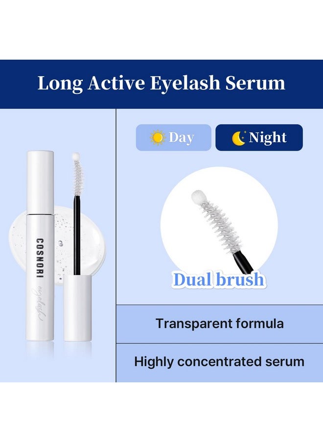 Long Active Eyelash Serum - Korean Eyelash Boost Serum - Eyebrow Growth Enhancer For Longer And Thicker - Vegan, Irritation Free- Peptides, Hyaluronic Acid, 0.3 Fl.Oz.