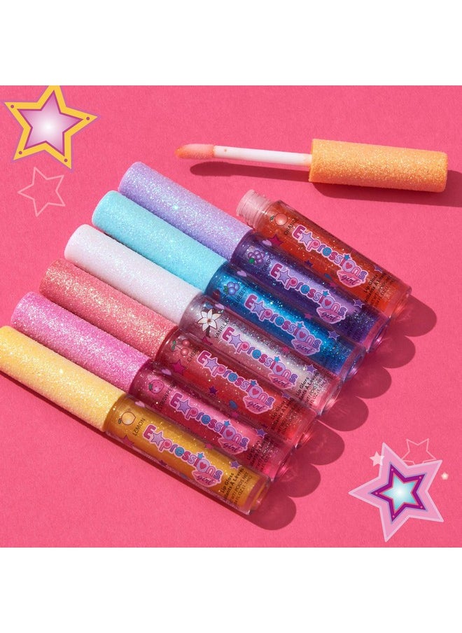 Expressions 7Pc Fruity Flavored Lip Gloss Set - Lip Gloss In Assorted Fruity Flavors, Non Toxic Makeup For Kids & Teens