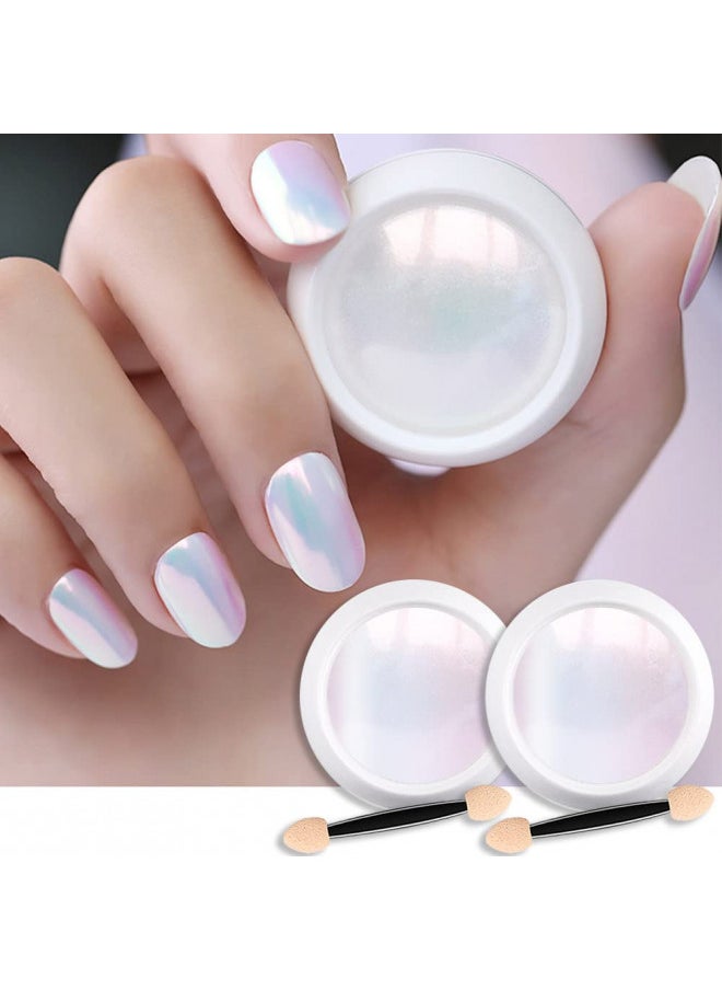 2 Pieces Chrome Nail Powder Kit For Nails Polish, White Pearl Mermaid Rainbow Holographic Iridescent Chameleon Metallic Neon Nail Pigment Mirror Chrome Nail Powder Gold Silver For Gel Nails Glitter