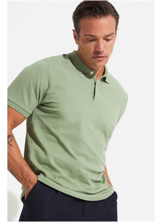 June Men 100% Cotton Basic Relaxed Fit Polo Neck Tshirt Light Green