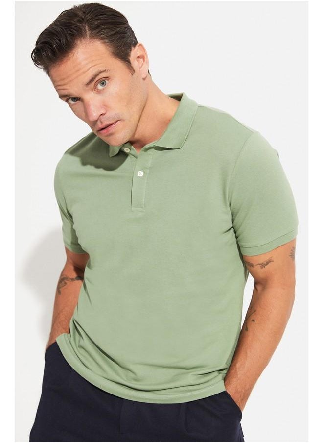 June Men 100% Cotton Basic Relaxed Fit Polo Neck Tshirt Light Green