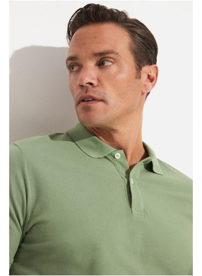 June Men 100% Cotton Basic Relaxed Fit Polo Neck Tshirt Light Green