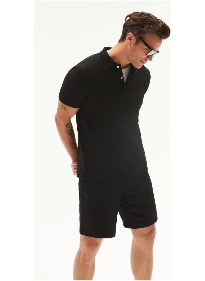 June Men 100% Cotton Basic Relaxed Fit Polo Neck Tshirt Black