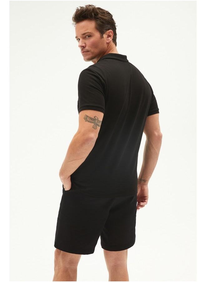 June Men 100% Cotton Basic Relaxed Fit Polo Neck Tshirt Black