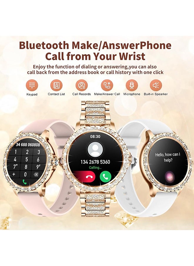 Lady's Fashion Smartwatch Bluetooth Call 1.32inch Round Screen Health Monitoring Fitness Tracker Waterproof AI Voice Assistant Women I58 Smart Watch,Gold