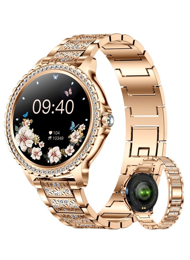 Lady's Fashion Smartwatch Bluetooth Call 1.32inch Round Screen Health Monitoring Fitness Tracker Waterproof AI Voice Assistant Women I58 Smart Watch,Gold