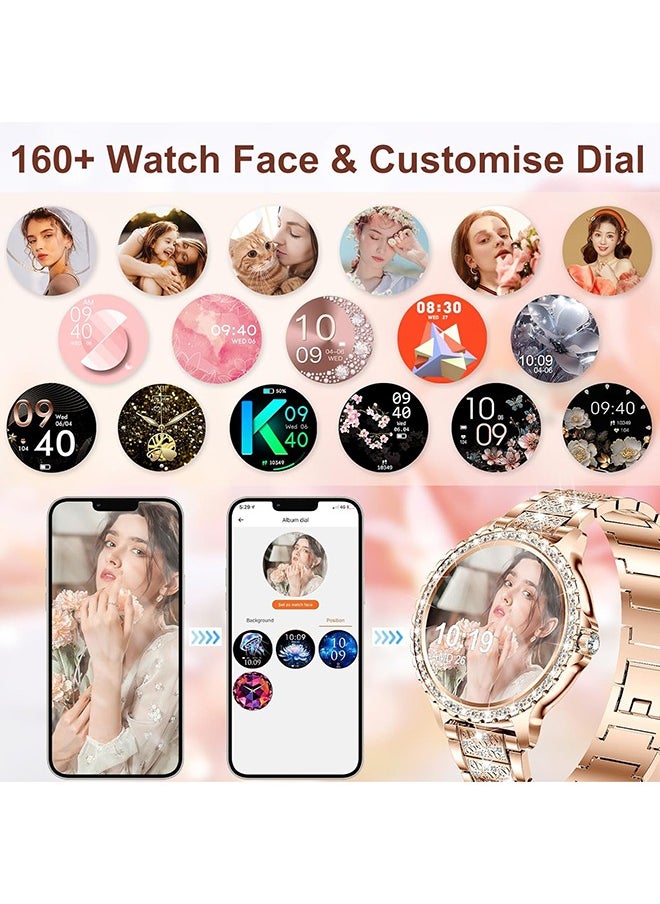 Lady's Fashion Smartwatch Bluetooth Call 1.32inch Round Screen Health Monitoring Fitness Tracker Waterproof AI Voice Assistant Women I58 Smart Watch,Gold