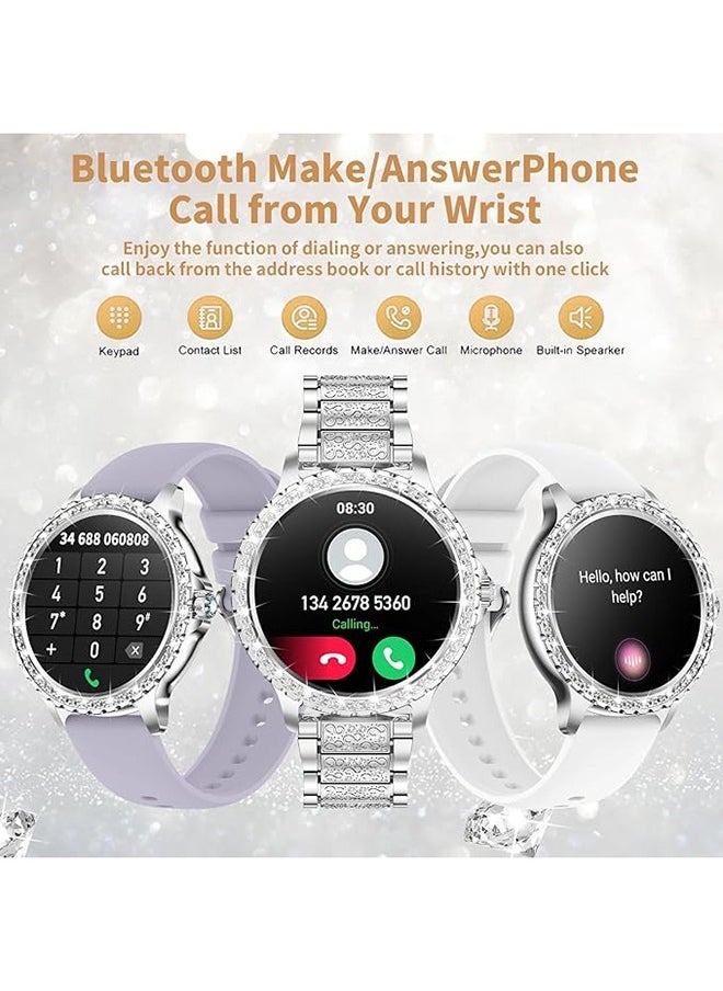 Lady's Fashion Smartwatch Bluetooth Call 1.32inch Round Screen Health Monitoring Fitness Tracker Waterproof AI Voice Assistant Women I58 Smart Watch,Silver