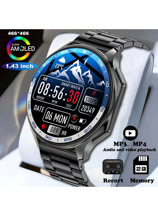 Men's Smartwatch 1.43 AMOLED HD Screen Bluetooth Calling Activity Tracker Heart Rate Monitor IP68 Waterproof Compatible Android and iOS, Sports and Fitness Watch,Black Steel