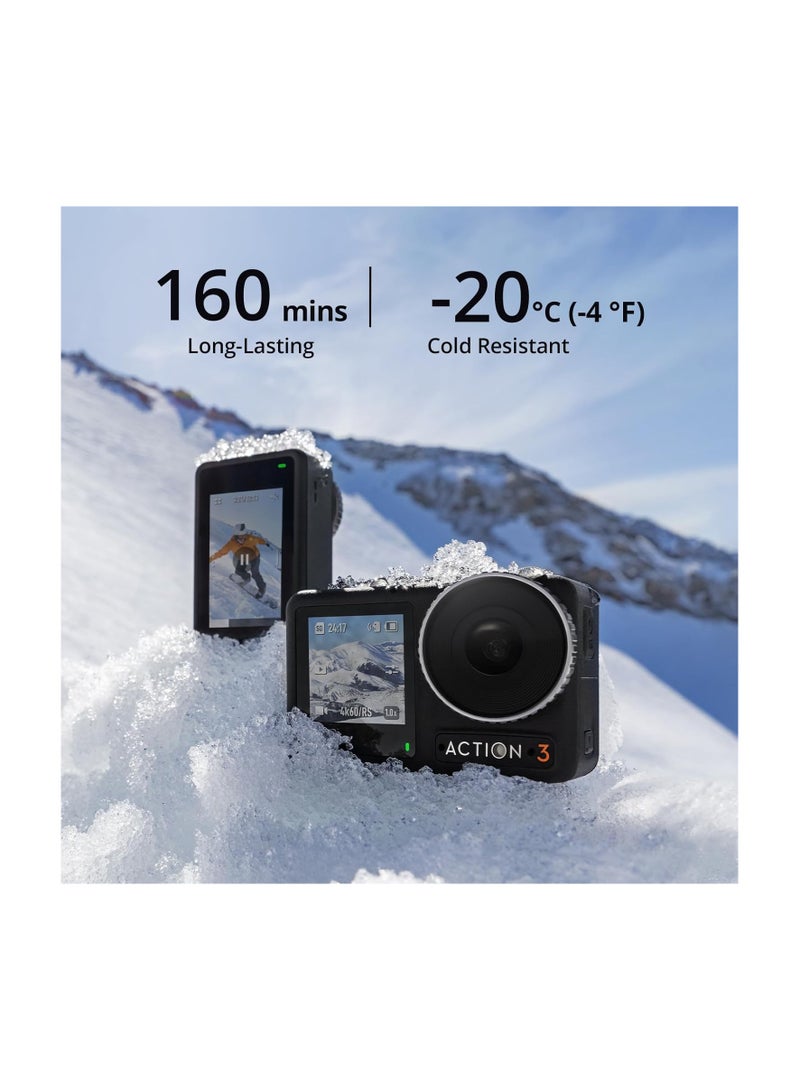 Osmo Action 3 Standard Combo, Waterproof Action Camera 4K with Super-Wide FOV, 10-Bit Color Depth, Stabilization, Long-Lasting 160 Mins, Dual Touchscreens, Mini Action Camera For Outdoor, Travel