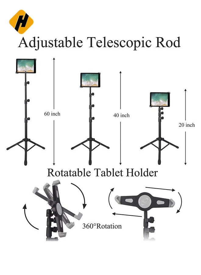 IPad and Mobile Phone Tripod Stand,Height Adjustable 20 to 60 Inch with 360 Degree Rotating Tablet Holder for iPad Air,iPad Pro and More 9.5 to 14.5 Inch Tablets, Coming with Carrying Bag