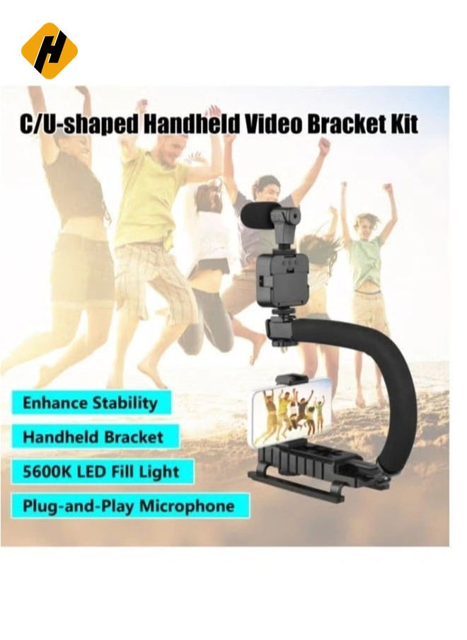 Video Tripod Set with LED Light Microphone Video Recording Kit for Smartphone Vlog Photography Set, Microphone Phone Holder for Smartphone Camera Vlogging Video Recording