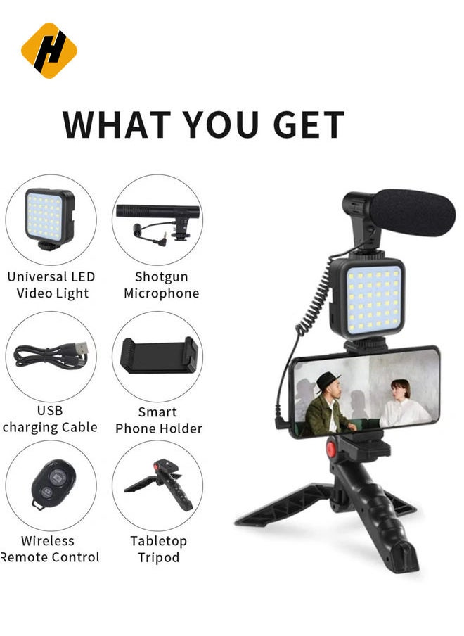 smartphone Vlogging Kit with Fill Light, Microphone, Tripod, Phone Clip for YouTube/Tiktok/Instagram/Fitness Yoga