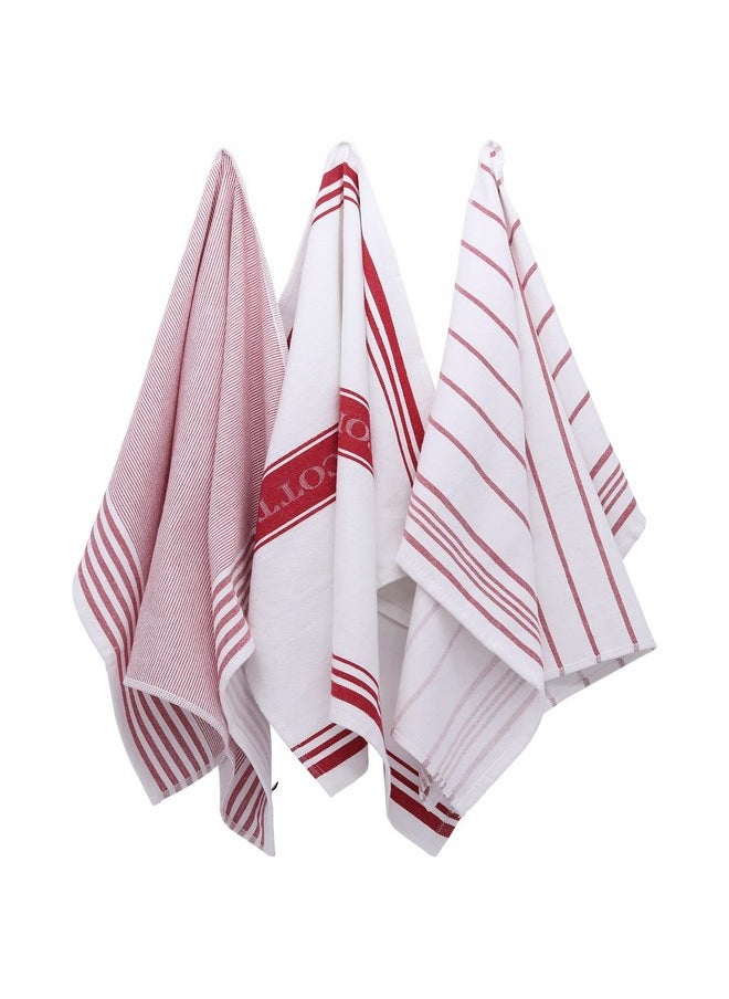 Classic Value Pack Kitchen Dish Towels/Tea Towels/Dishcloth - 100% Cotton, Low Lint, Professional Grade Kitchen Dish Towels Cranberry- Striped - Set Of 3