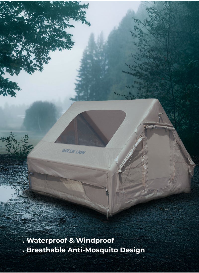 Inflatable Camping Tent GT-4X / Camping Friendly / Breathable Anti-Mosquito Design / Waterproof and Windproof / Durable Build / Instant Setup / Pump / Ventilated Windows / 3-4 Person - Beige
