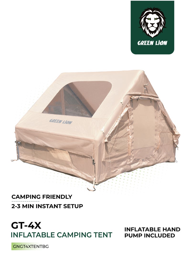 Inflatable Camping Tent GT-4X / Camping Friendly / Breathable Anti-Mosquito Design / Waterproof and Windproof / Durable Build / Instant Setup / Pump / Ventilated Windows / 3-4 Person - Beige