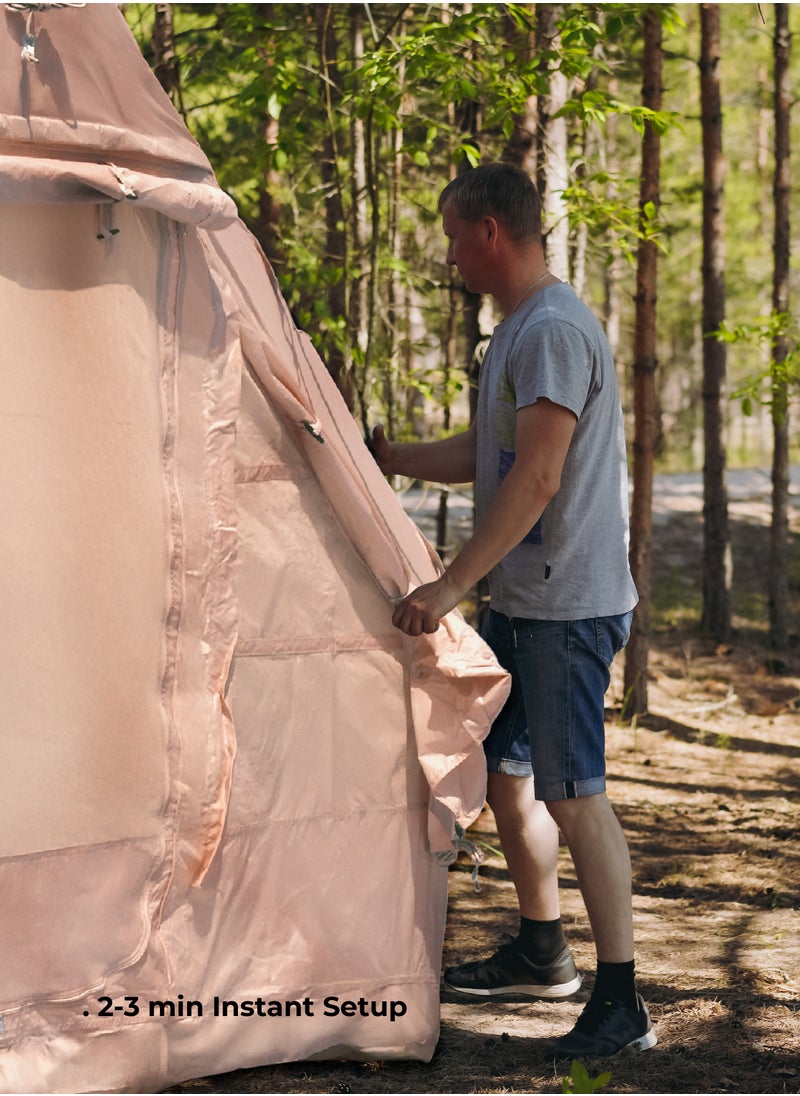Inflatable Camping Tent GT-4X / Camping Friendly / Breathable Anti-Mosquito Design / Waterproof and Windproof / Durable Build / Instant Setup / Pump / Ventilated Windows / 3-4 Person - Beige