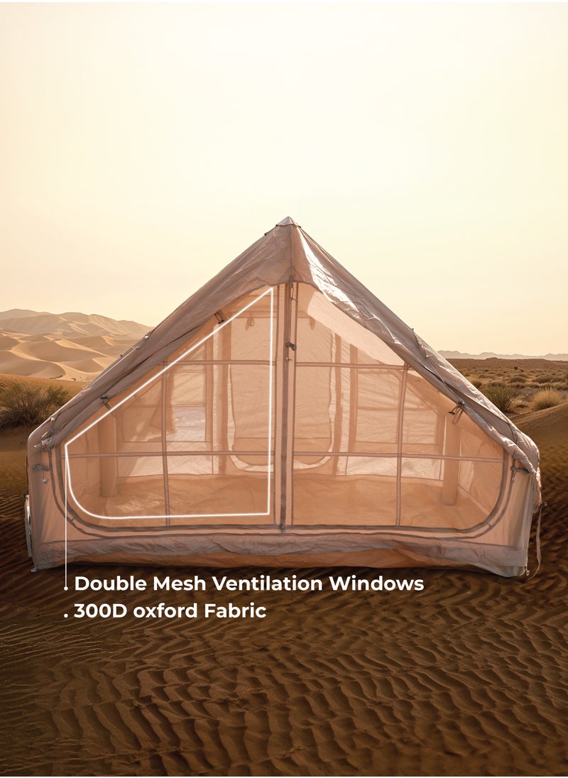 Inflatable Camping Tent GT-4X / Camping Friendly / Breathable Anti-Mosquito Design / Waterproof and Windproof / Durable Build / Instant Setup / Pump / Ventilated Windows / 3-4 Person - Beige