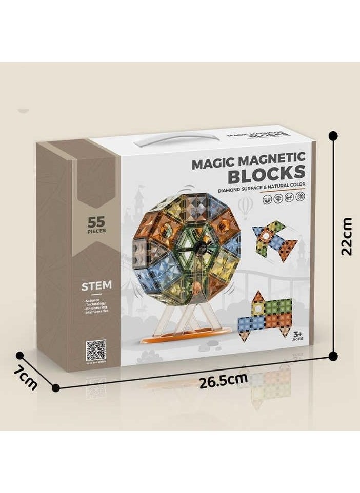 Magic Magnetic Blocks STEM Toy Set for Kids – Colorful Diamond Surface Magnetic Building Tiles for Creative Construction, Early Learning, Engineering Skills, and Imaginative Play for Ages 3+