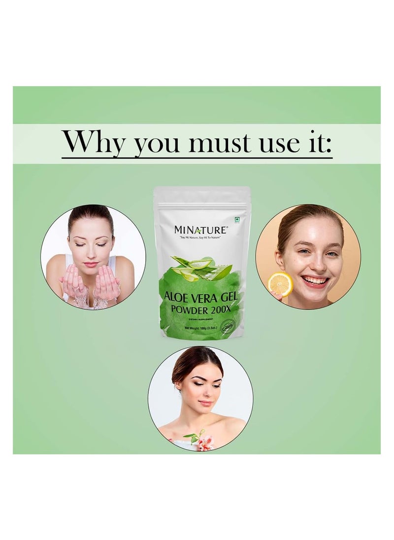 Aloe Vera Gel Powder 200x by mi Nature | Natural and Pure | Aloe Barbadensis | 100g (3.5oz) | Highly Concentrated (200x) | Digestive Support | Suitable for Cosmetic formulations