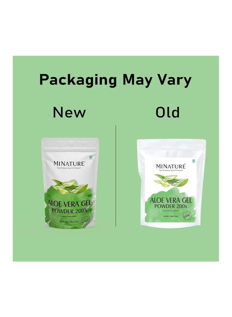 Aloe Vera Gel Powder 200x by mi Nature | Natural and Pure | Aloe Barbadensis | 100g (3.5oz) | Highly Concentrated (200x) | Digestive Support | Suitable for Cosmetic formulations