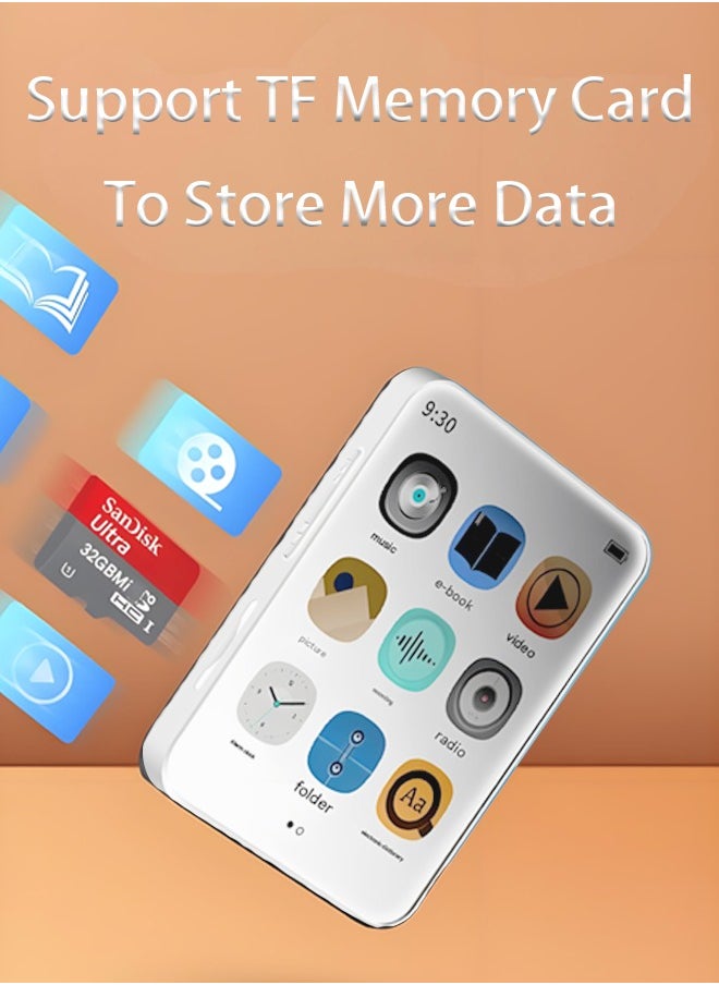 Portable MP3 Player with Bluetooth Student Walkman Digital Music Player Compact 1.77 inch Screen FM Radio, Recording, Dictionary, HiFi Sound, Storage Expandable up to 128GB, Standard, White