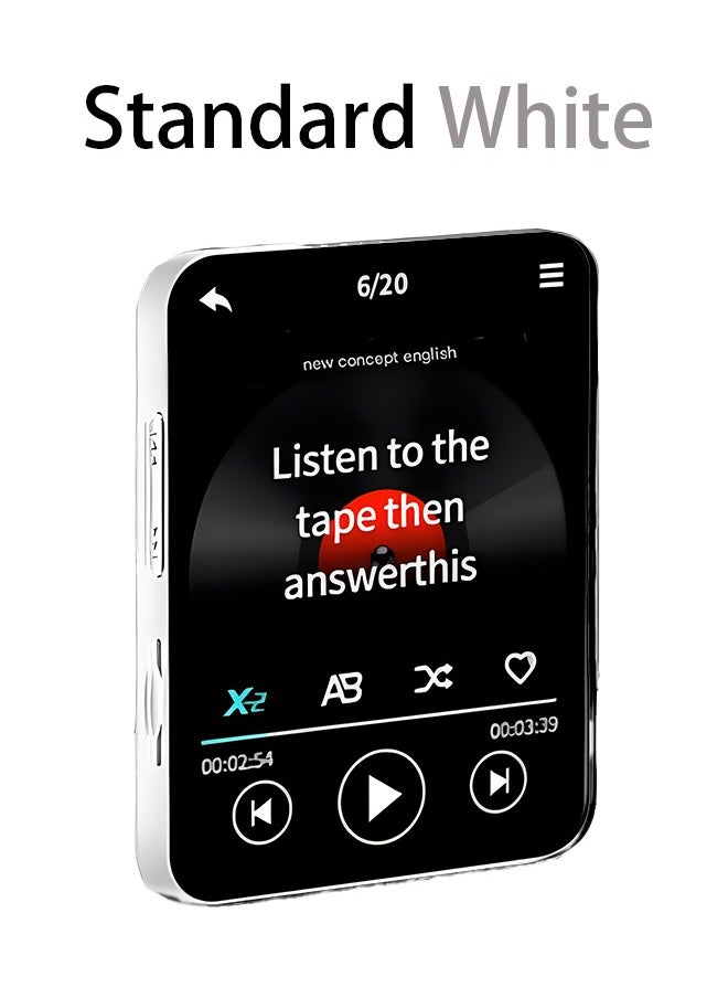 Portable MP3 Player with Bluetooth Student Walkman Digital Music Player Compact 1.77 inch Screen FM Radio, Recording, Dictionary, HiFi Sound, Storage Expandable up to 128GB, Standard, White