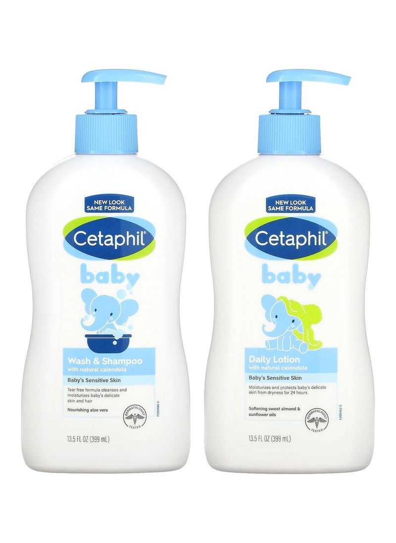 Cetaphil Baby Wash And Shampoo Plus Body Lotion, 27 FL OZ - 2 Count