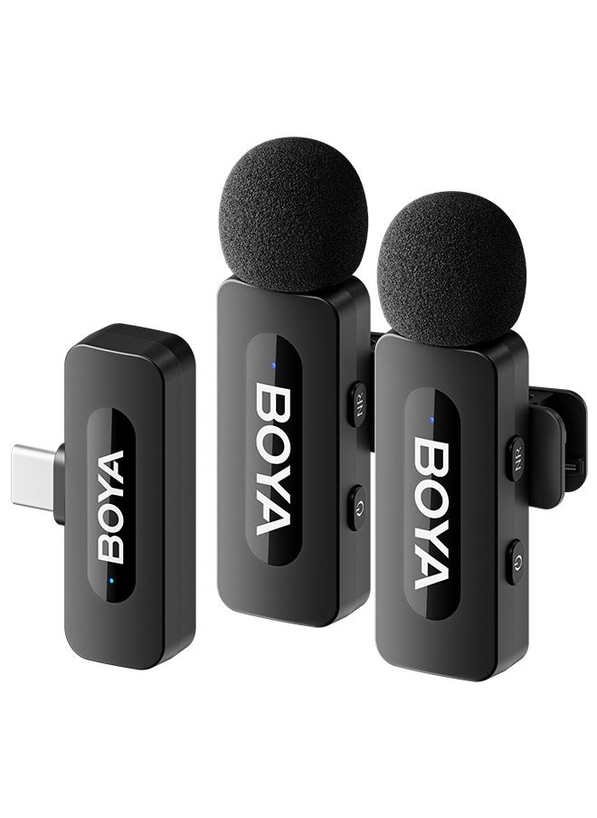BOYA BY-V20 wireless microphone Noise Cancellation Lavalier Microphone Mini Mic 100M Transmission microphone for Vlogging TikTok YouTube Content Creators Live Streaming Interview Recording iPhone Android Smartphones Action DSLR Camera Laptop PC