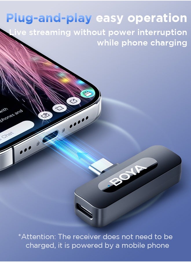 BOYA BY-V20 wireless microphone Noise Cancellation Lavalier Microphone Mini Mic 100M Transmission microphone for Vlogging TikTok YouTube Content Creators Live Streaming Interview Recording iPhone Android Smartphones Action DSLR Camera Laptop PC