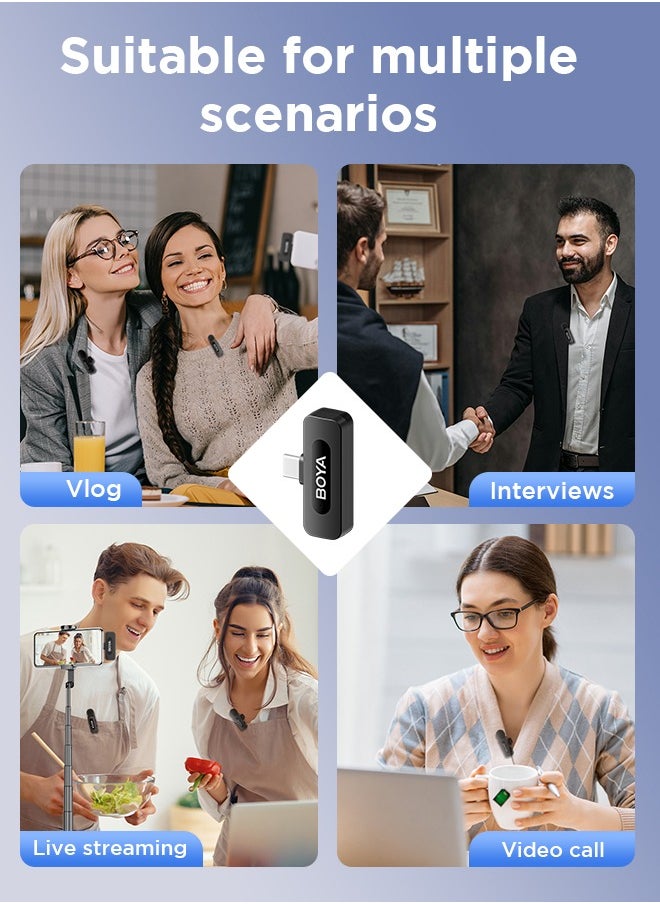 BOYA BY-V20 wireless microphone Noise Cancellation Lavalier Microphone Mini Mic 100M Transmission microphone for Vlogging TikTok YouTube Content Creators Live Streaming Interview Recording iPhone Android Smartphones Action DSLR Camera Laptop PC