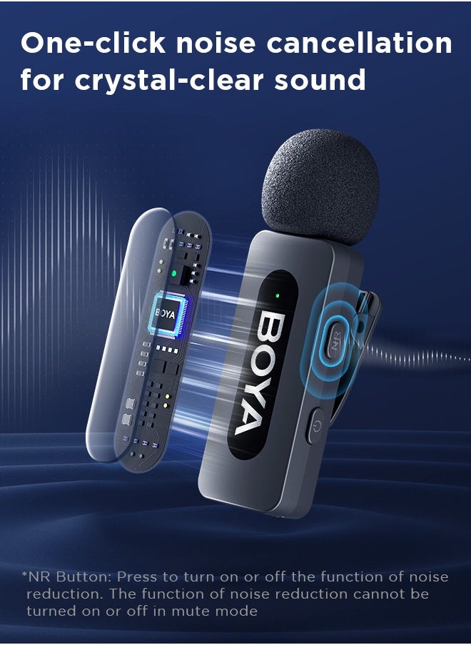 BOYA BY-V20 wireless microphone Noise Cancellation Lavalier Microphone Mini Mic 100M Transmission microphone for Vlogging TikTok YouTube Content Creators Live Streaming Interview Recording iPhone Android Smartphones Action DSLR Camera Laptop PC