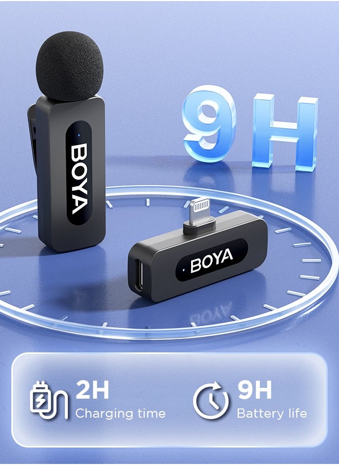 BOYA BY-V1 wireless microphone Noise Cancellation Lavalier Microphone Mini Mic 100M Transmission microphone for Vlogging TikTok YouTube Content Creators Live Streaming Interview Recording iPhone Android Smartphones Action DSLR Camera Laptop PC