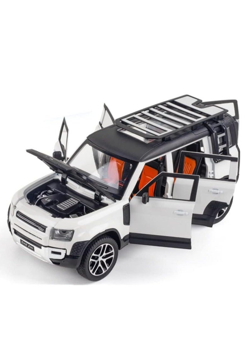 1:24 Scale Land Rover Defender Toy Cars, Diecast Model Luxury Metal Car Collection, Zinc Alloy Pull Back with Front and Back Lights and Sound, Open Doors