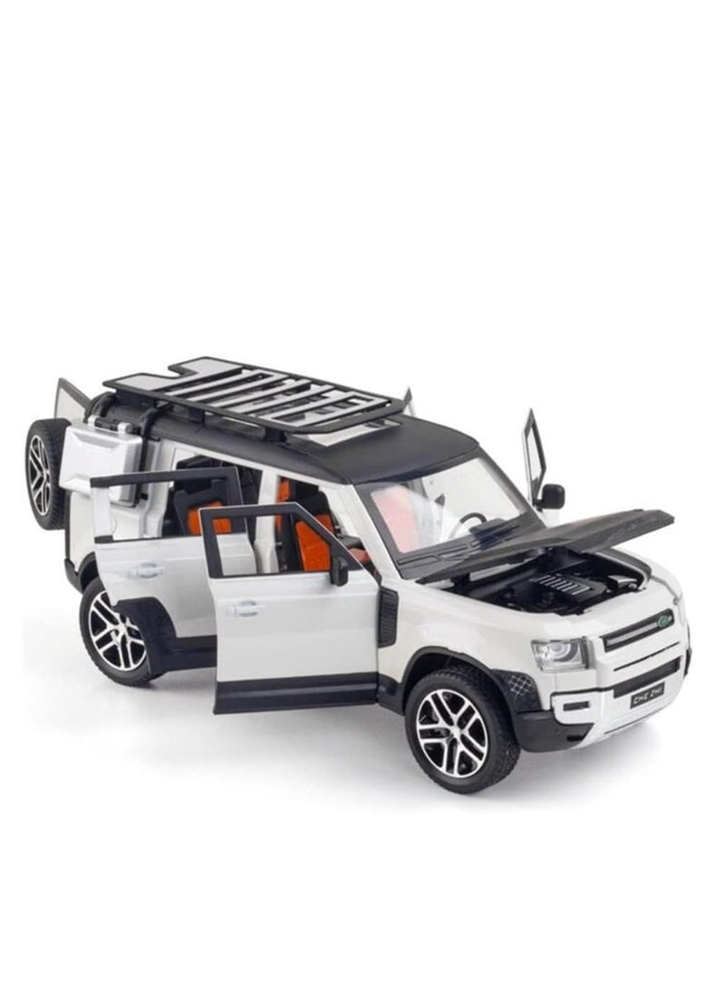 1:24 Scale Land Rover Defender Toy Cars, Diecast Model Luxury Metal Car Collection, Zinc Alloy Pull Back with Front and Back Lights and Sound, Open Doors