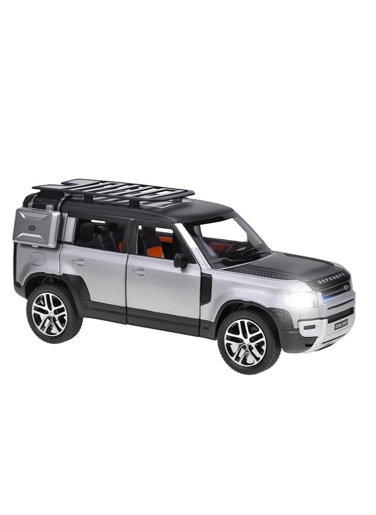 1:24 Scale Land Rover Defender Toy Cars, Diecast Model Luxury Metal Car Collection, Zinc Alloy Pull Back with Front and Back Lights and Sound, Open Doors