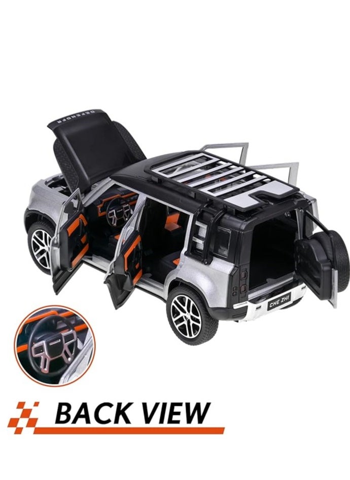 1:24 Scale Land Rover Defender Toy Cars, Diecast Model Luxury Metal Car Collection, Zinc Alloy Pull Back with Front and Back Lights and Sound, Open Doors